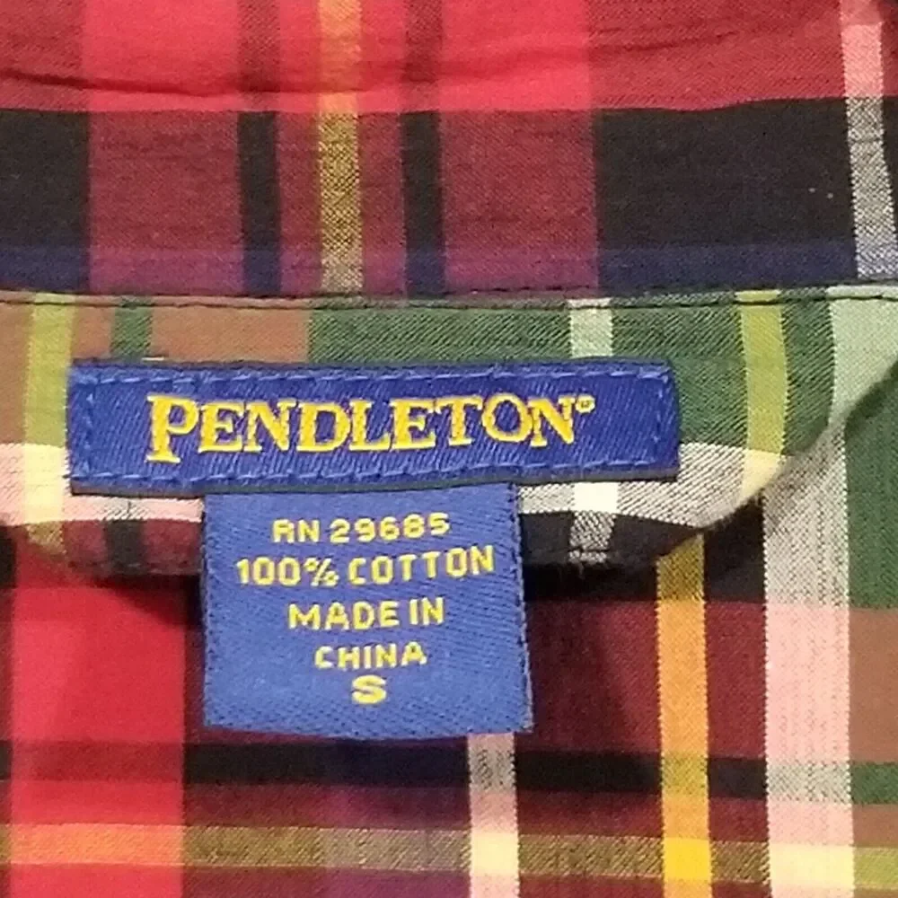 Pendleton Small Pajama Top Plaid Red Tartan Long Line Button Front Classic Sleep